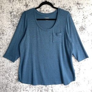 Avenue Dark Green Stretchy Knit Top 3/4 Sleeves Plus Size 14/16